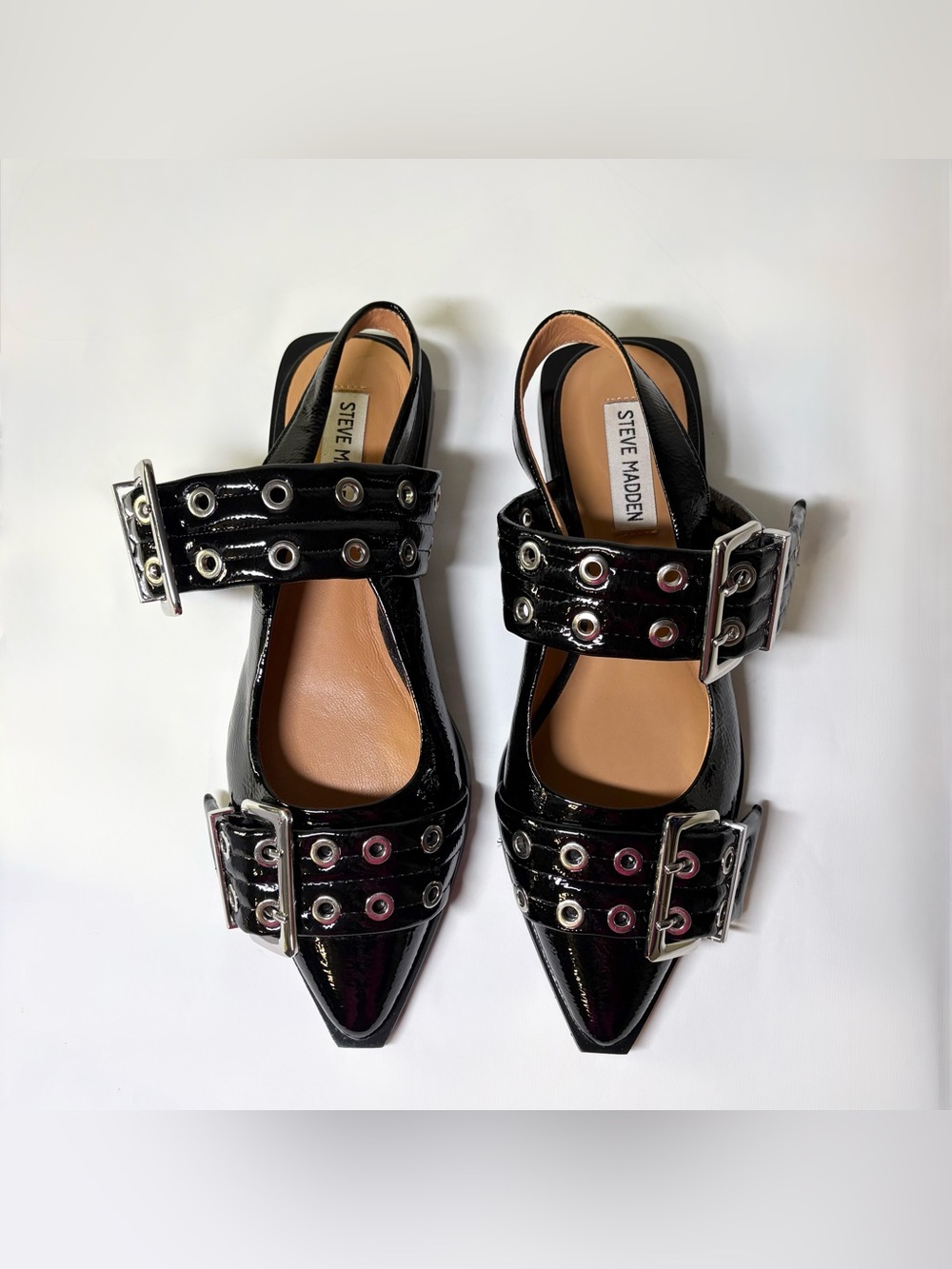 STEVE MADDEN Graya Slingback Buckle Flats Black Leather And Patent Women’s US 8 - Picture 16 of 16